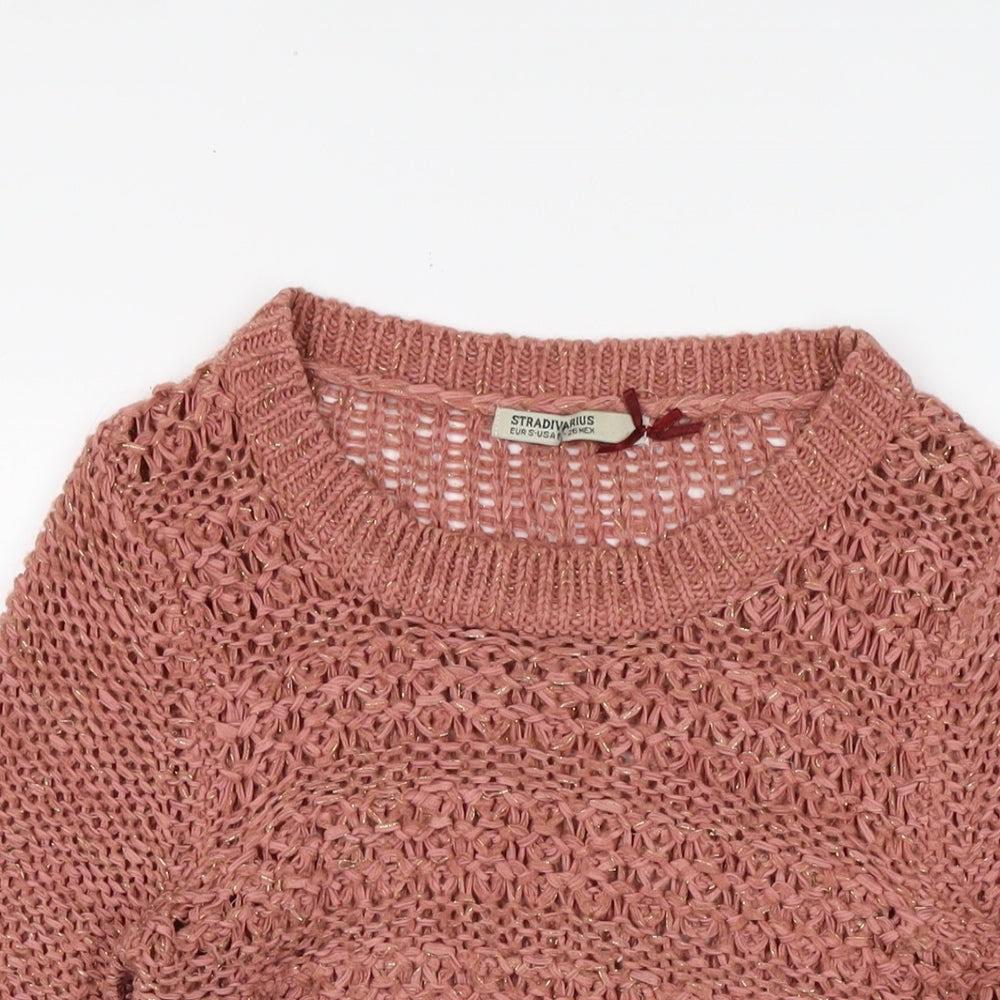 Pull&Bear Womens Pink Round Neck Acrylic Pullover Jumper Size S