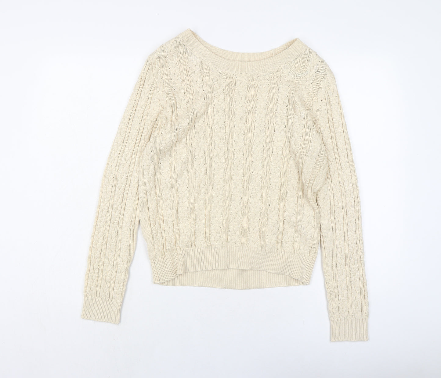 H&M Womens Beige Crew Neck Cotton Pullover Jumper Size M