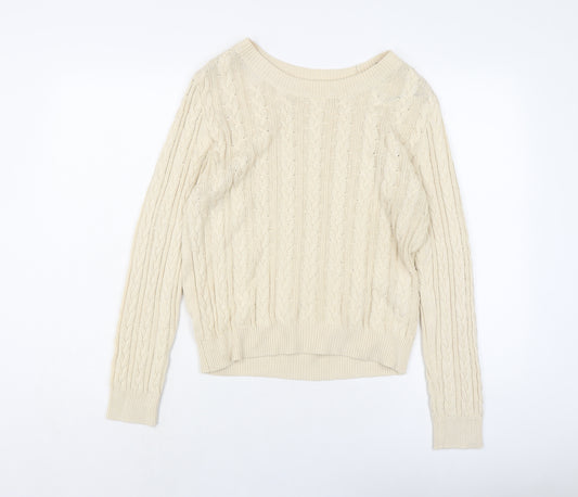 H&M Womens Beige Crew Neck Cotton Pullover Jumper Size M