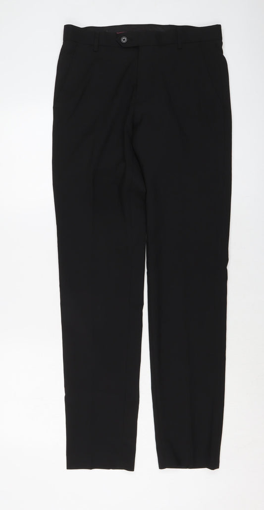 NEXT Mens Black Polyester Trousers Size 30 in L33 in Regular Button