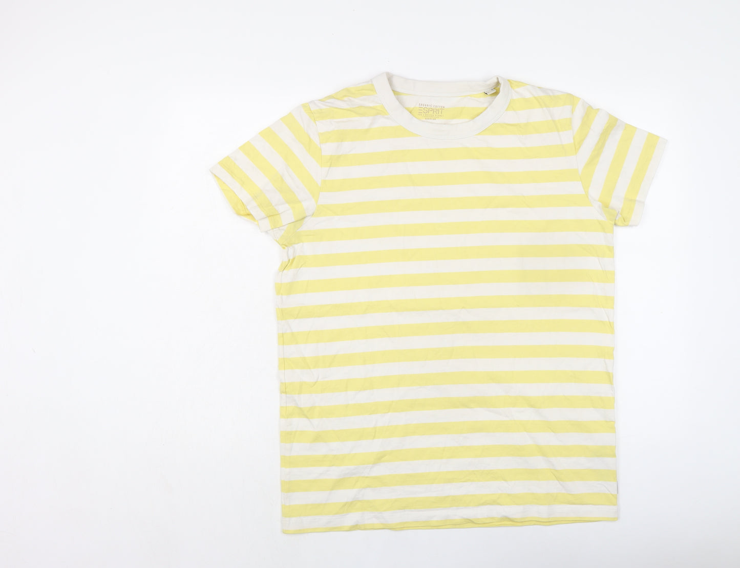 Esprit Mens Yellow Striped Cotton T-Shirt Size M Roll Neck