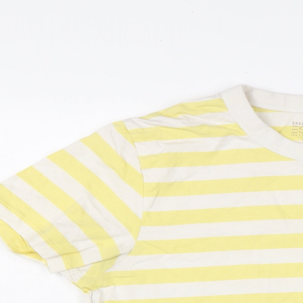 Esprit Mens Yellow Striped Cotton T-Shirt Size M Roll Neck