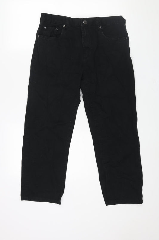 Denim & Co. Mens Black Cotton Straight Jeans Size 32 in L30 in Regular Zip