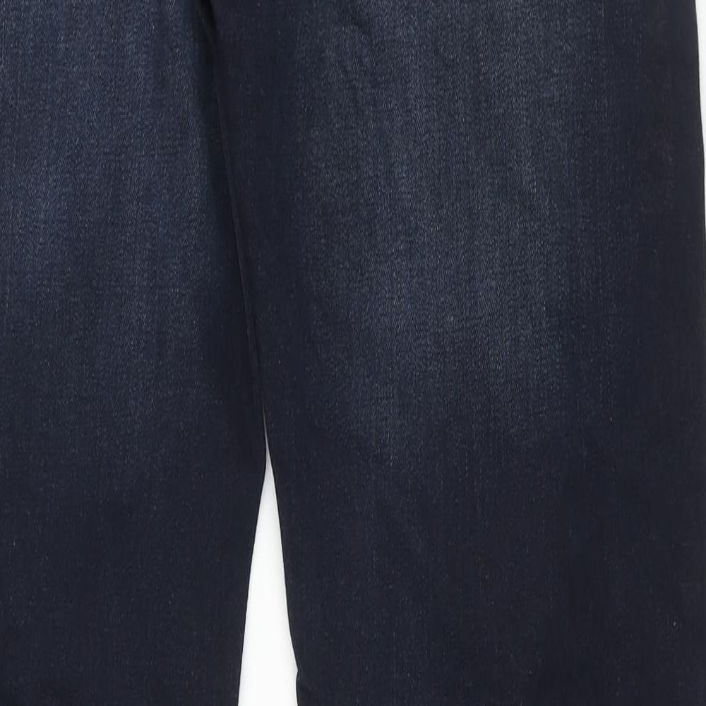 Marks and Spencer Mens Blue Cotton Straight Jeans Size 32 in L33 in Regular Zip