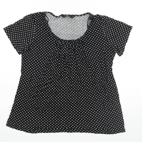 Bonmarché Womens Black Polka Dot Viscose Basic Blouse Size 14 Round Neck - Beading Detail