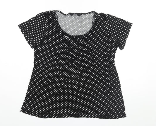 Bonmarché Womens Black Polka Dot Viscose Basic Blouse Size 14 Round Neck - Beading Detail