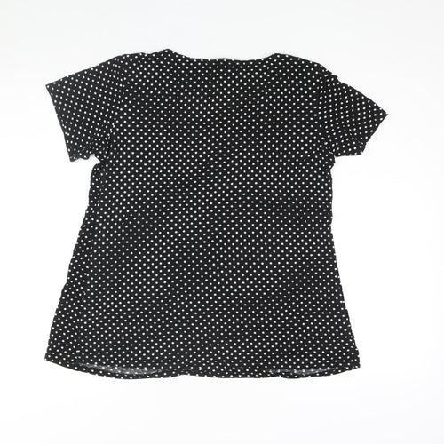 Bonmarché Womens Black Polka Dot Viscose Basic Blouse Size 14 Round Neck - Beading Detail