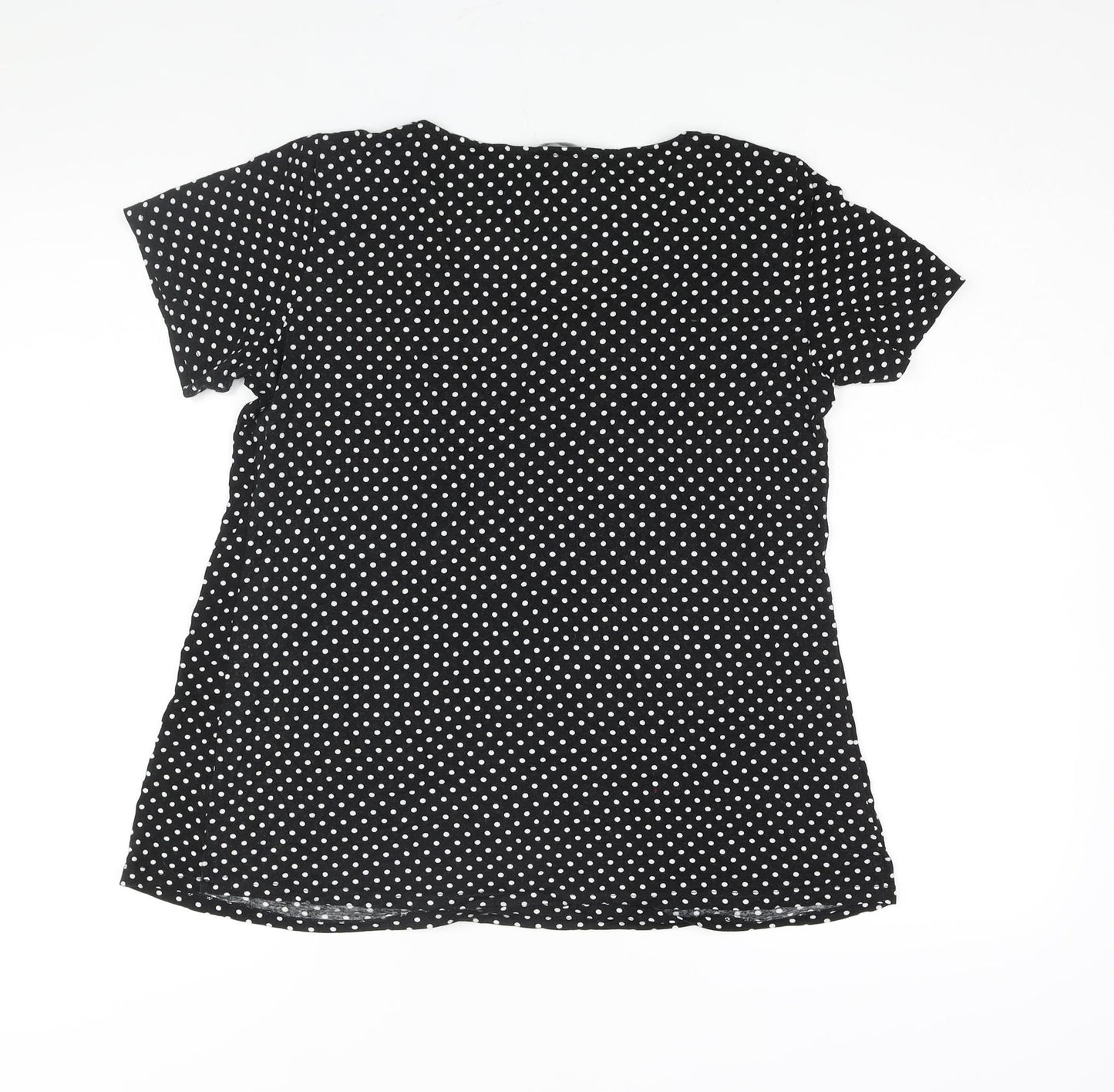 Bonmarché Womens Black Polka Dot Viscose Basic Blouse Size 14 Round Neck - Beading Detail