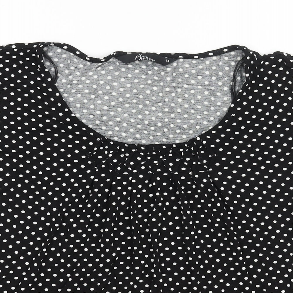 Bonmarché Womens Black Polka Dot Viscose Basic Blouse Size 14 Round Neck - Beading Detail