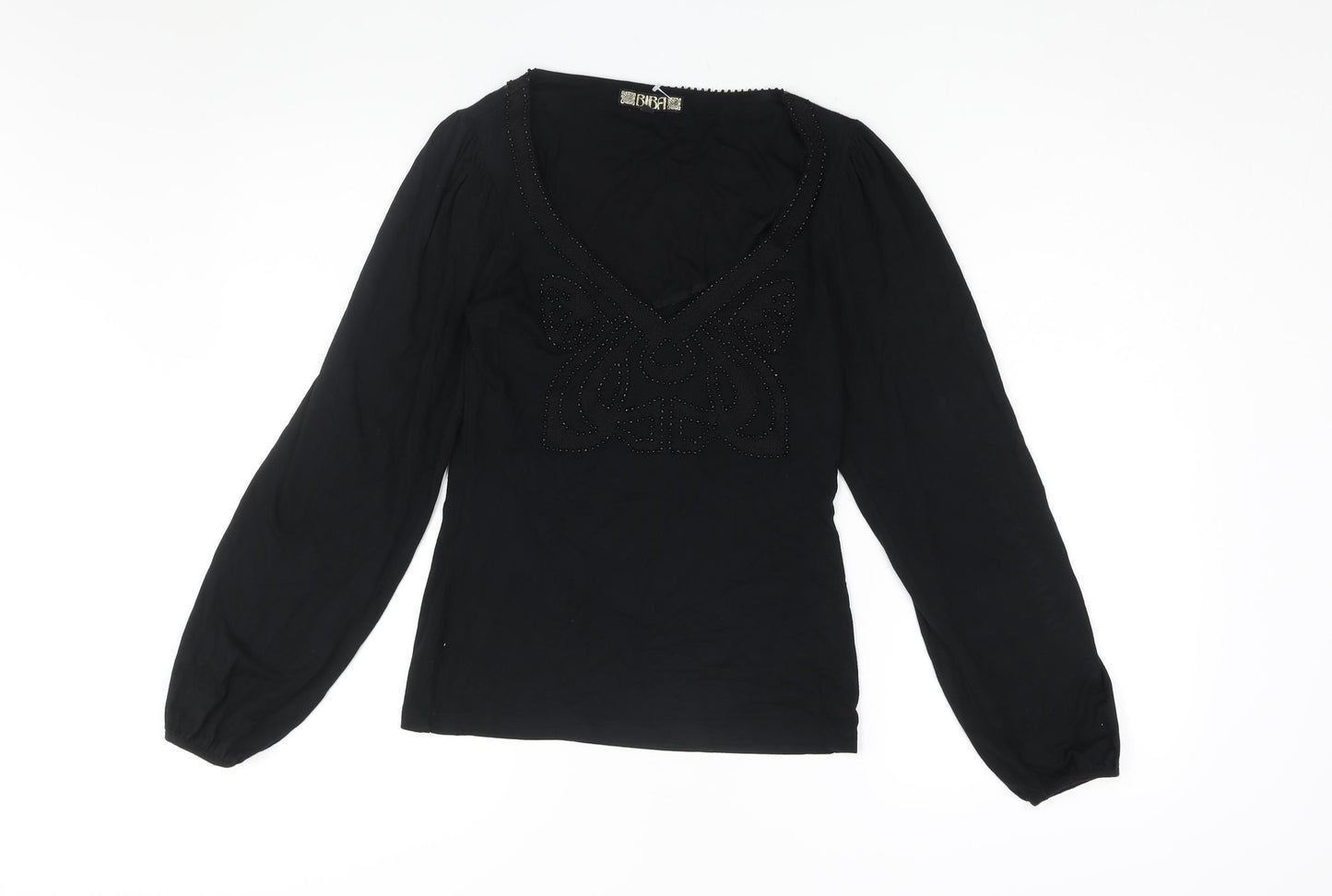 BiBA Womens Black Viscose Basic Blouse Size 8 V-Neck - Beading Detail