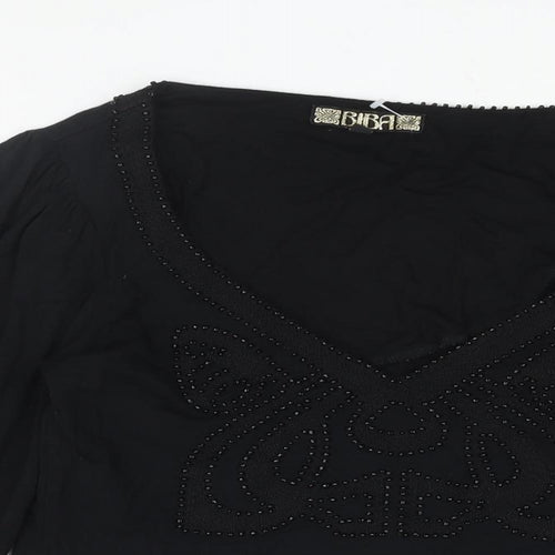 BiBA Womens Black Viscose Basic Blouse Size 8 V-Neck - Beading Detail