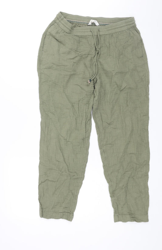 Marks and Spencer Womens Green Cotton Trousers Size 12 L27 in Regular Drawstring