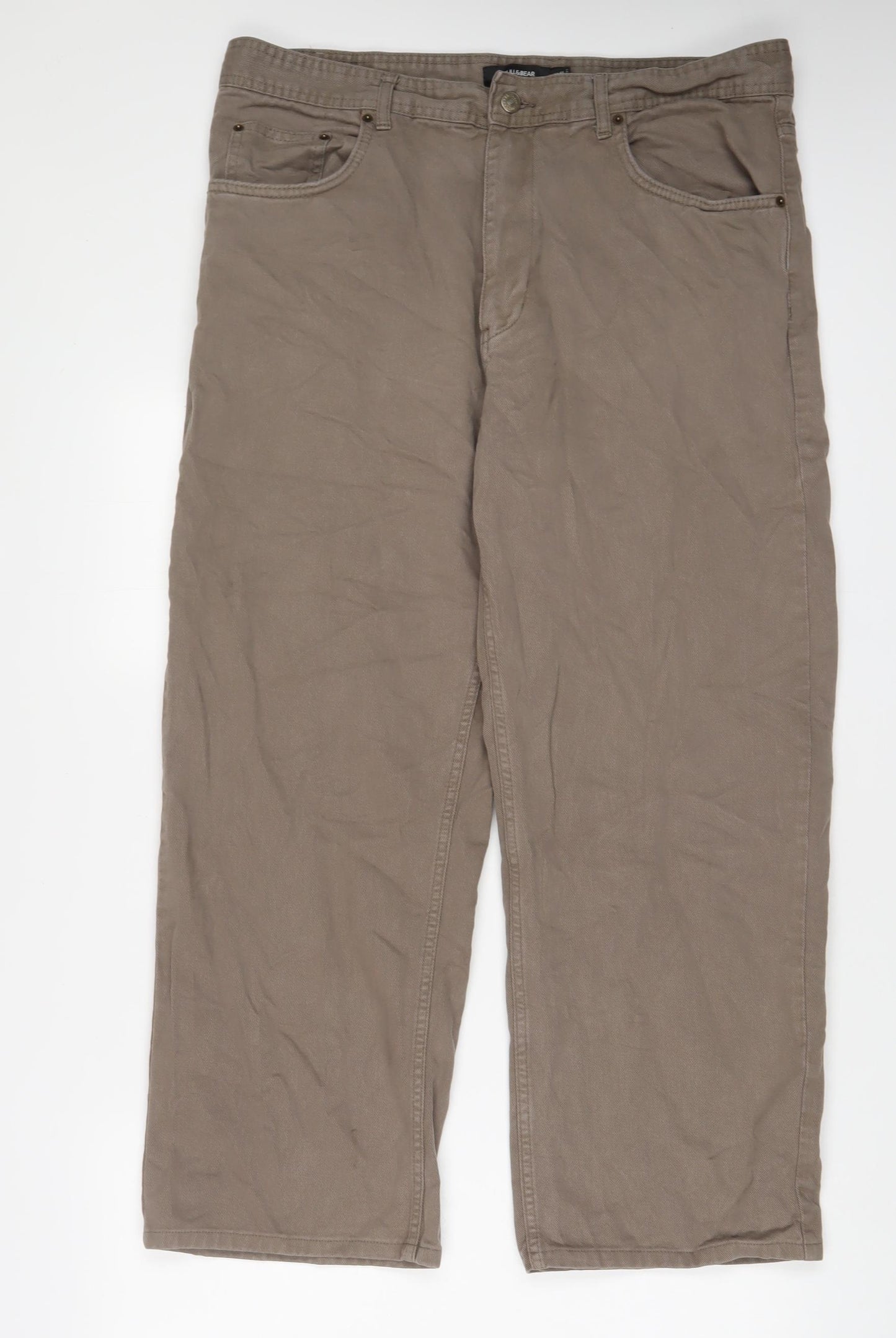 Pull&Bear Mens Brown Cotton Straight Jeans Size 36 in L27 in Regular Zip - Short Leg