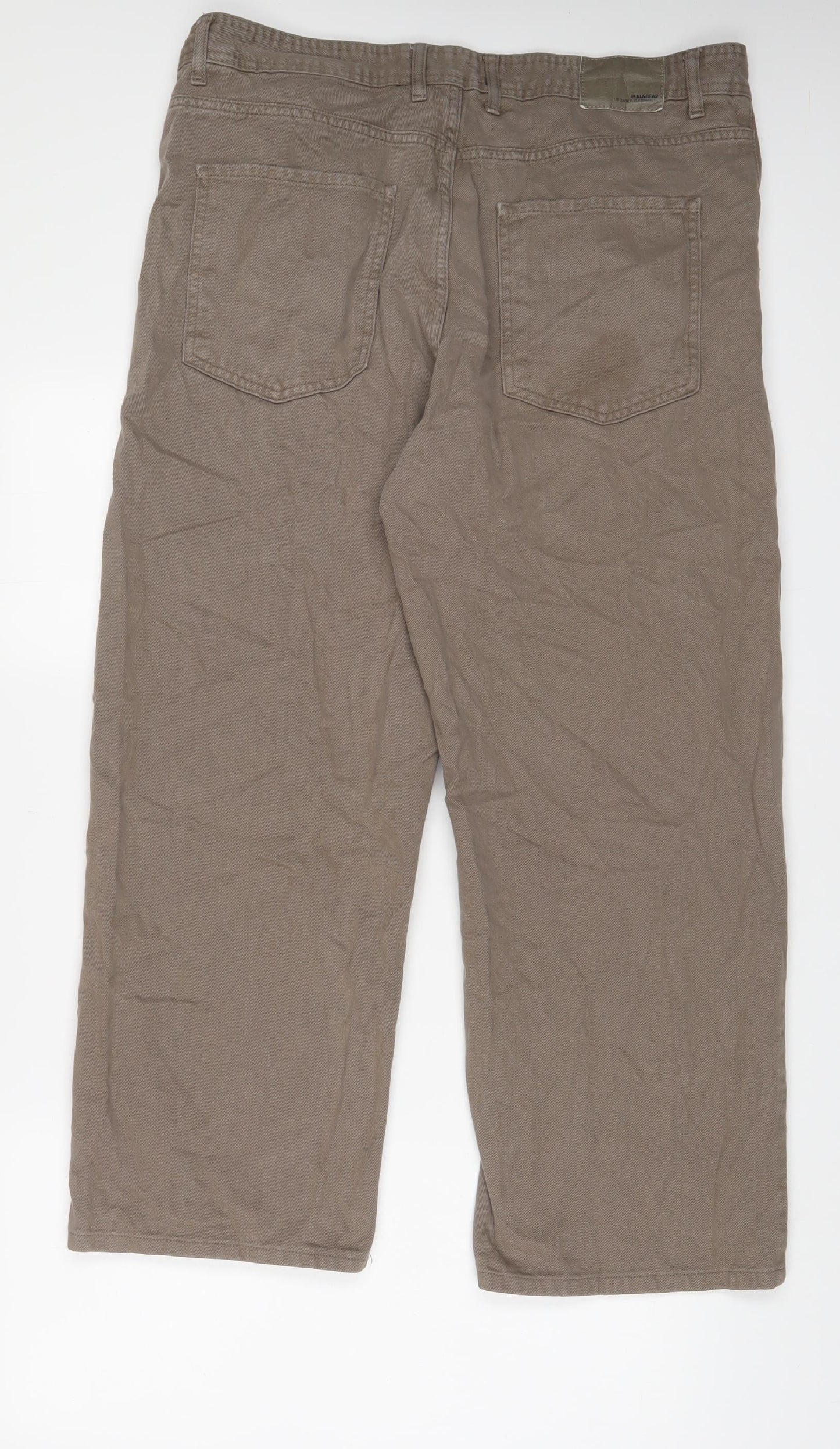 Pull&Bear Mens Brown Cotton Straight Jeans Size 36 in L27 in Regular Zip - Short Leg