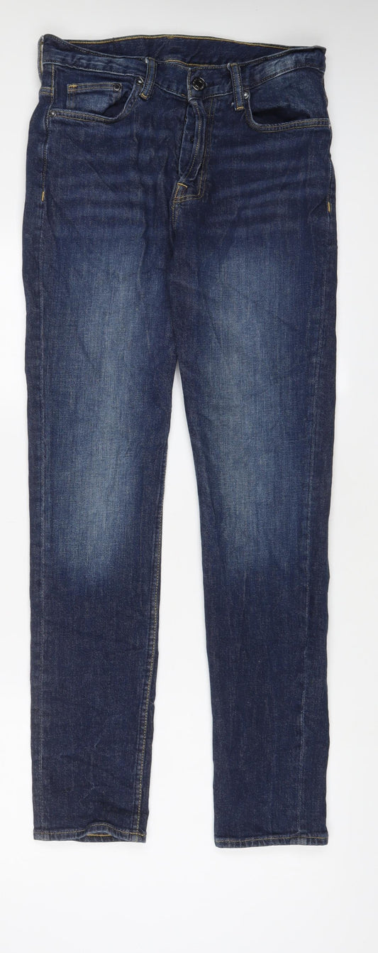 H&M Mens Blue Cotton Straight Jeans Size 30 in L31 in Slim Button