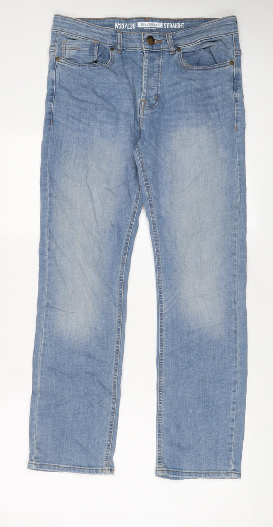 Denim & Co. Mens Blue Cotton Straight Jeans Size 30 in L30 in Regular Zip