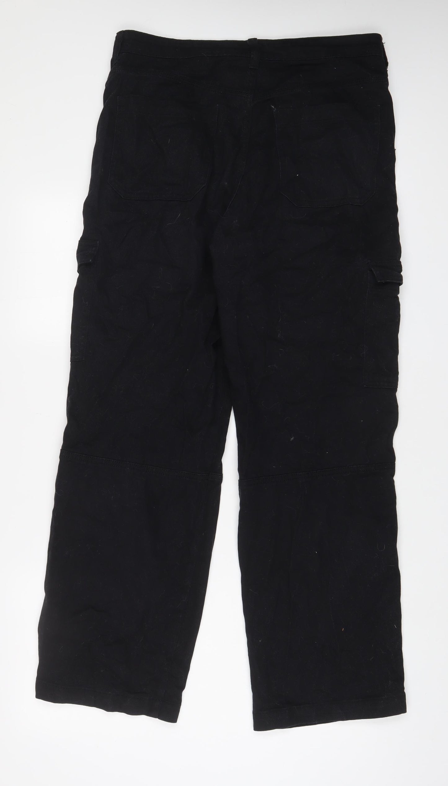 H&M Womens Black Cotton Cargo Trousers Size 14 L31 in Regular Zip