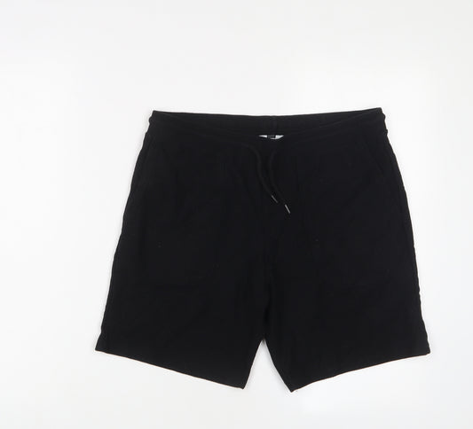 Topman Mens Black Cotton Sweat Shorts Size S L6 in Regular Drawstring