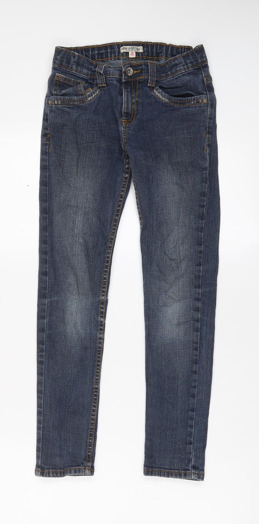 Marks and Spencer Girls Blue Cotton Skinny Jeans Size 10 Years L24 in Regular Zip