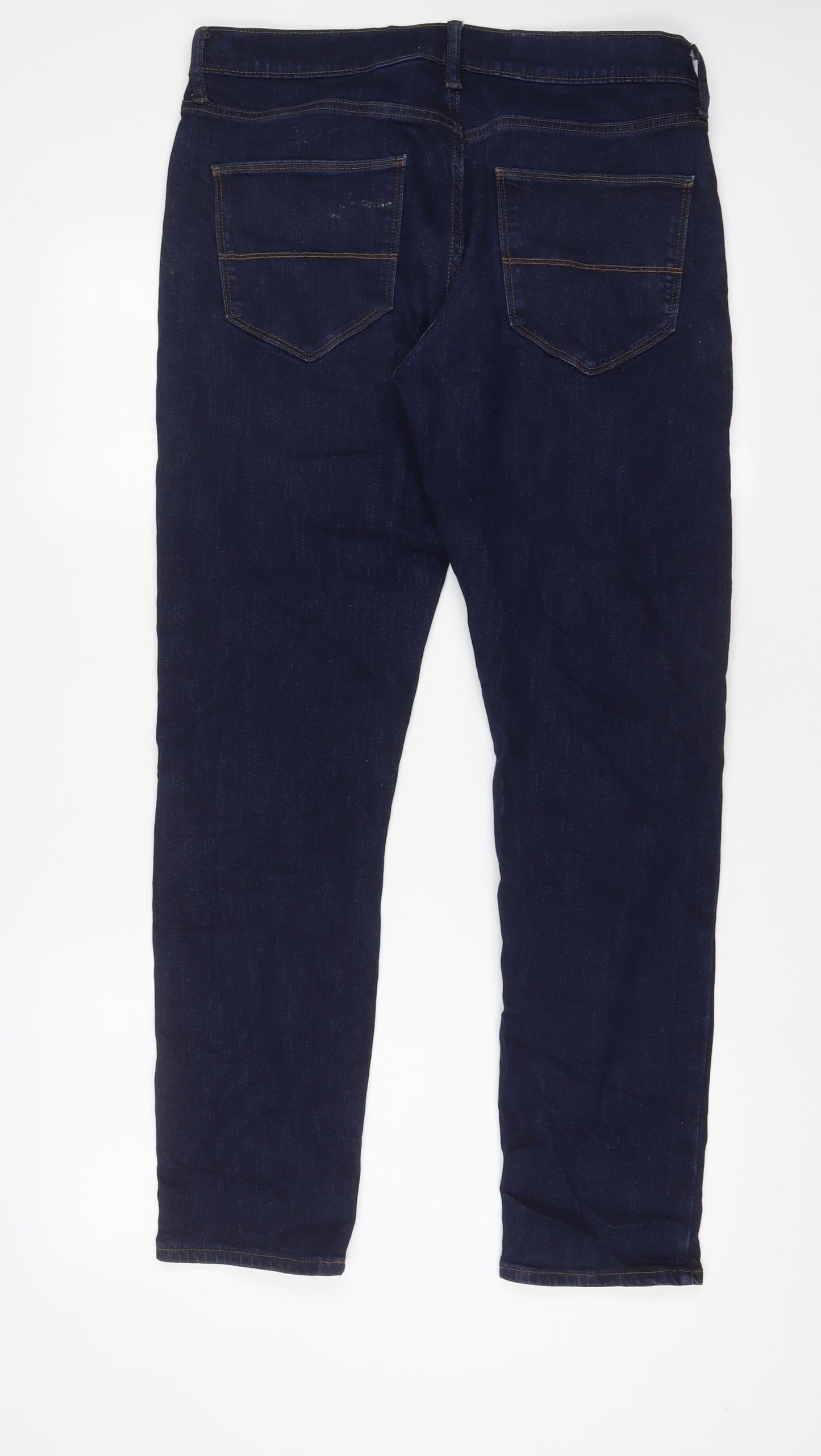 Marks and Spencer Mens Blue Cotton Straight Jeans Size 32 in L31 in Slim Zip