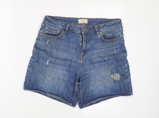 F&F Womens Blue Cotton Basic Shorts Size 12 L6 in Regular Zip