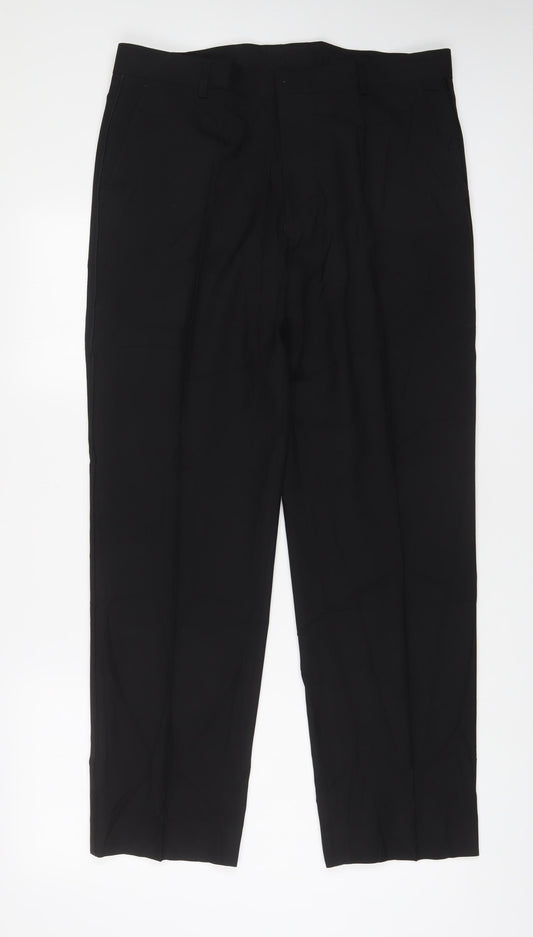 Marks and Spencer Mens Black Polyester Trousers Size 34 in L31 in Regular Hook & Eye