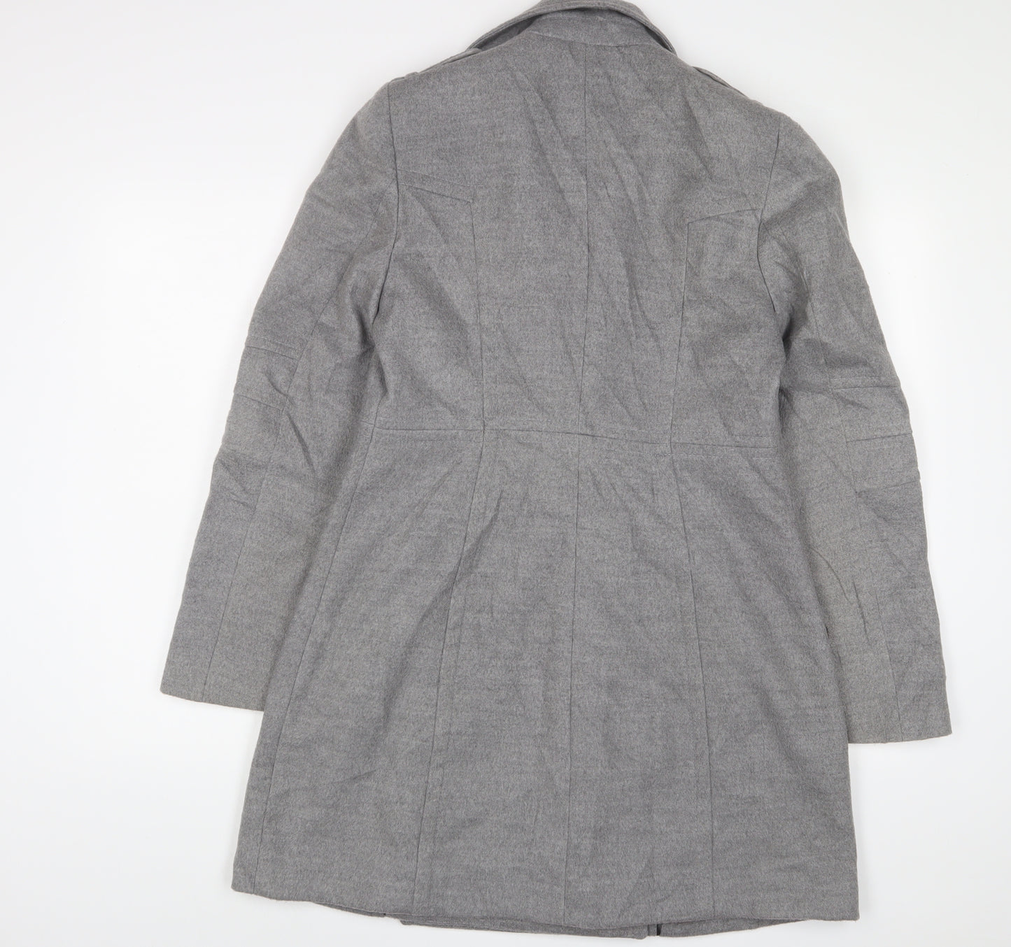 Wallis Womens Grey Overcoat Coat Size 10 Zip - Zip Pockets