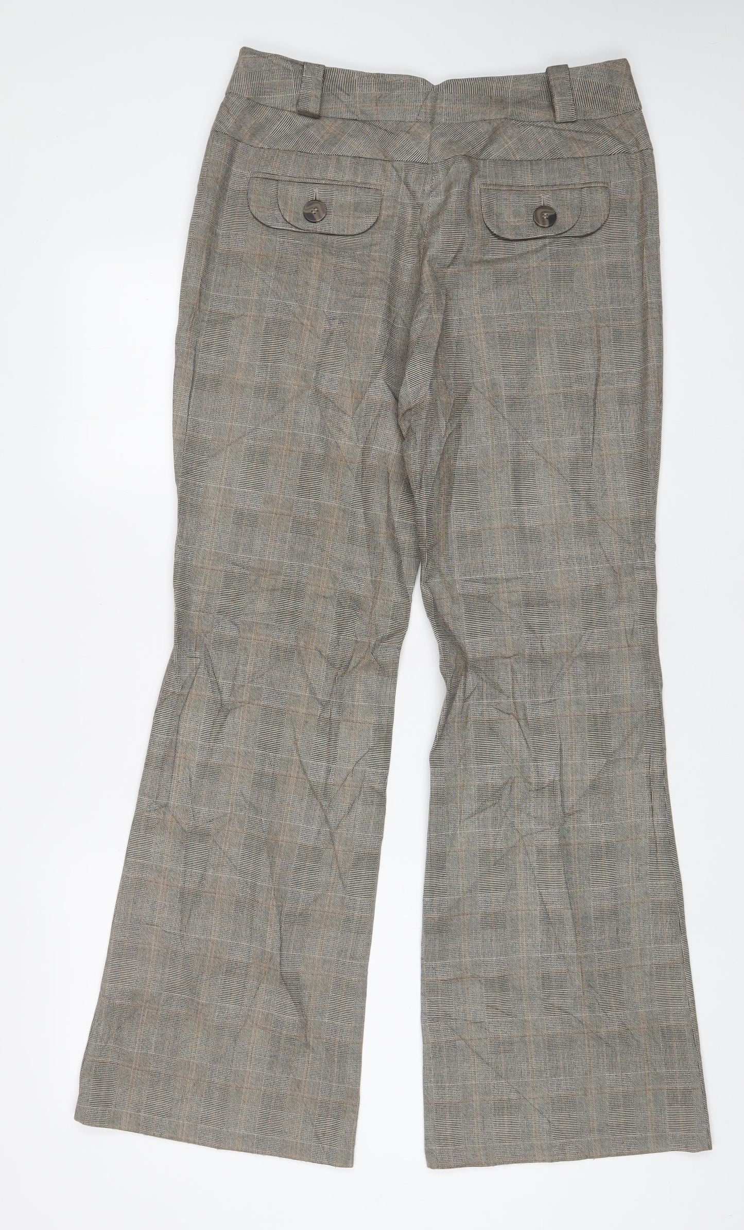 NEXT Womens Brown Plaid Polyester Trousers Size 12 L33 in Regular Zip