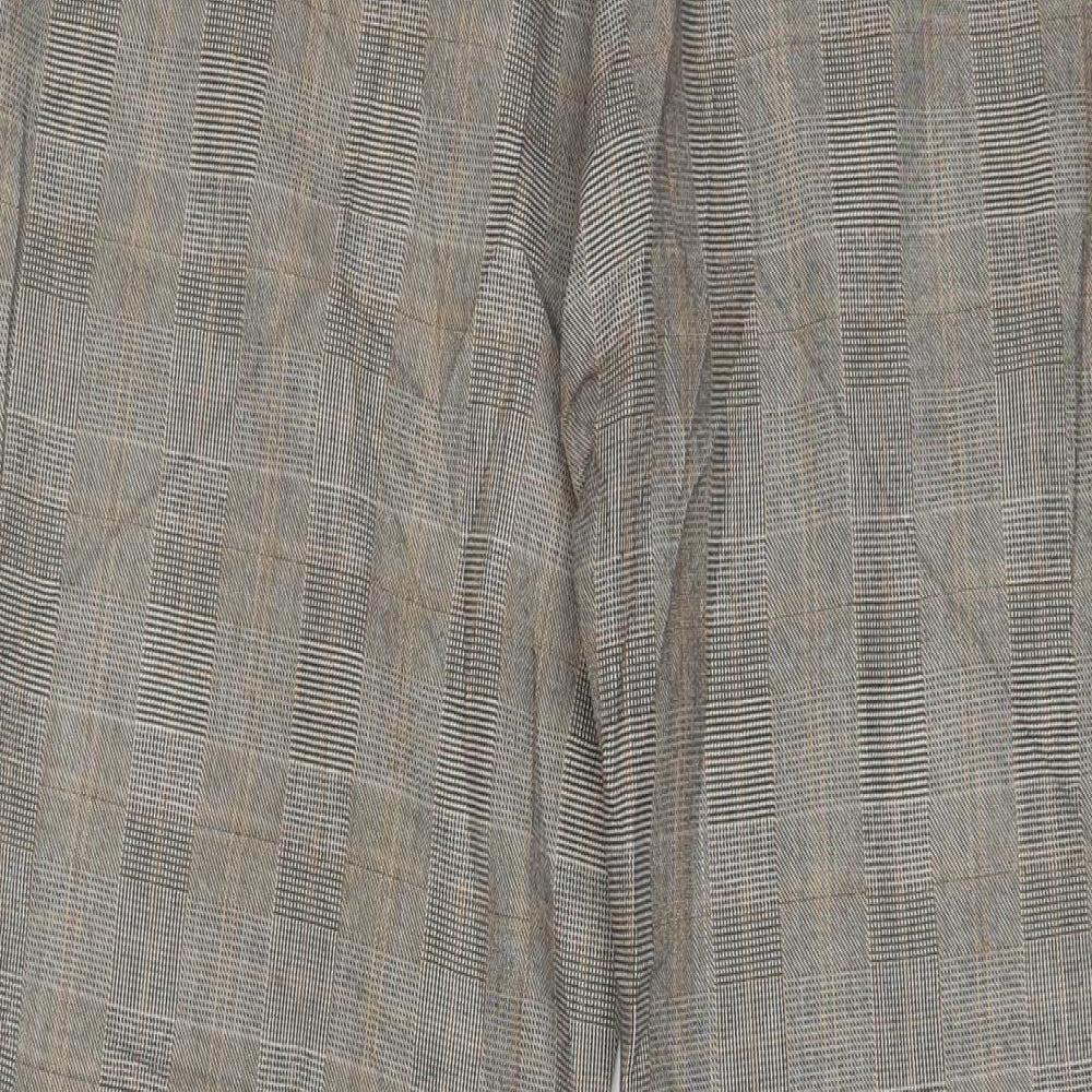 NEXT Womens Brown Plaid Polyester Trousers Size 12 L33 in Regular Zip