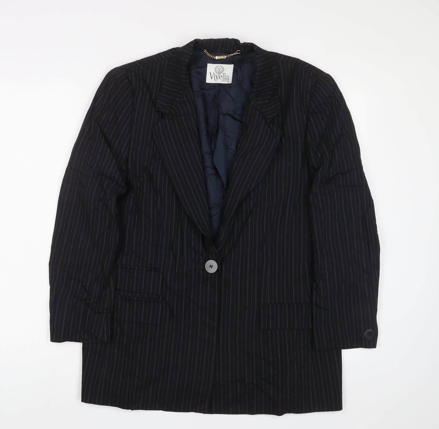 Viyella Womens Blue Striped Jacket Blazer Size 14 Button