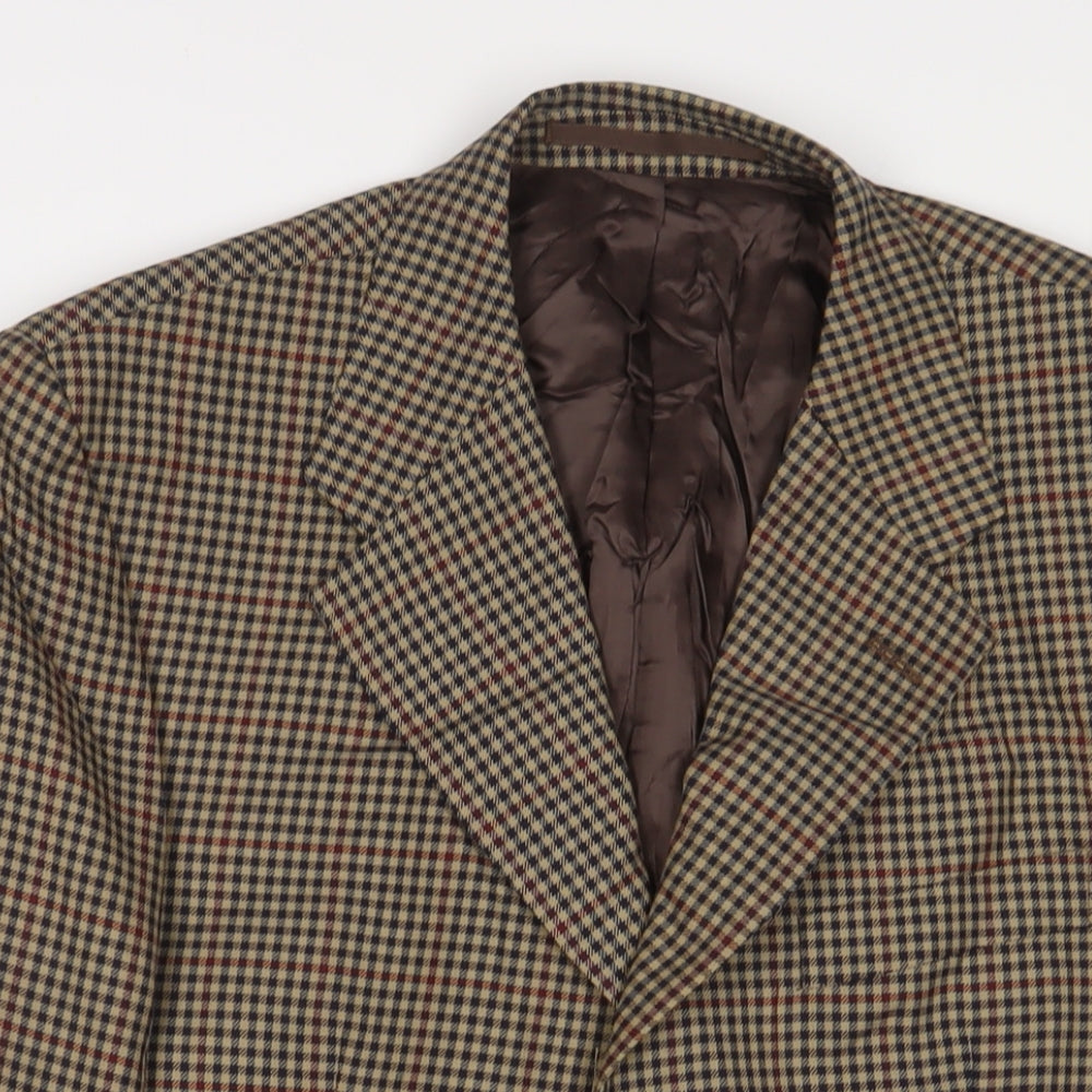 DUNN&CO Mens Brown Plaid Polyester Jacket Suit Jacket Size 40 Regular - Inside Pockets