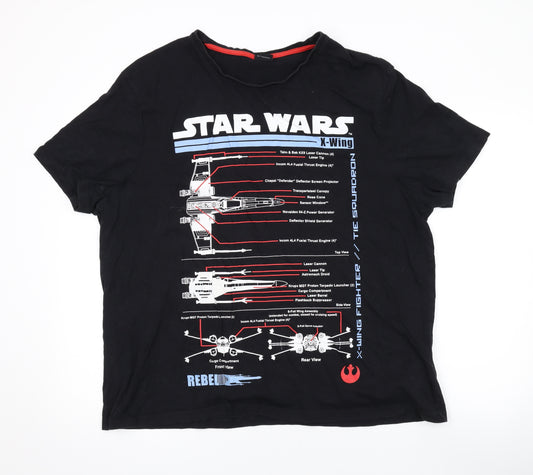 Star Wars Mens Black Cotton T-Shirt Size 2XL Round Neck