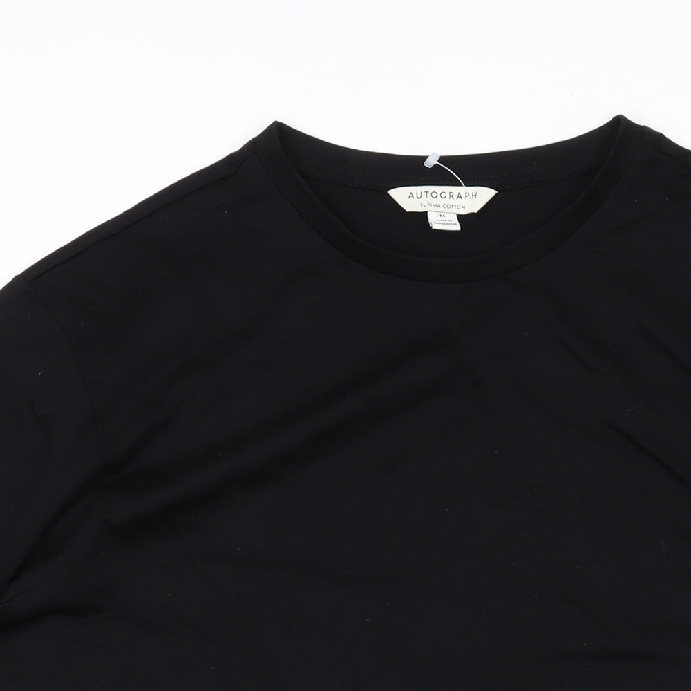 Marks and Spencer Mens Black Cotton T-Shirt Size M Round Neck