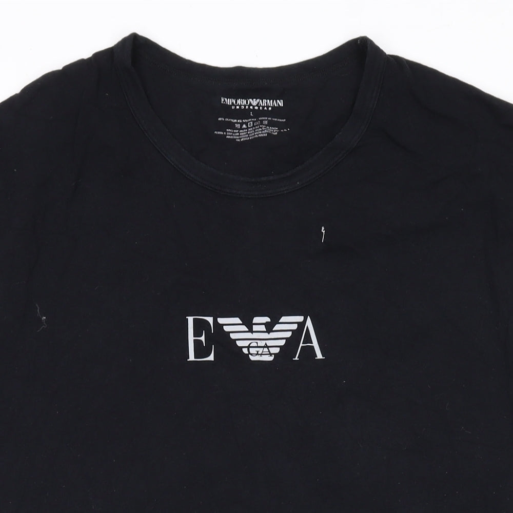 Emporio Armani Mens Black Cotton T-Shirt Size L Round Neck