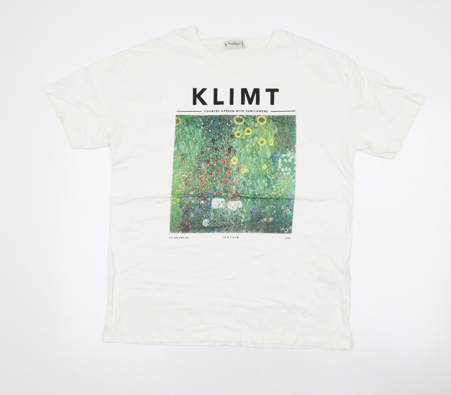 Pull&Bear Mens White Cotton T-Shirt Size M Round Neck - KLIMT