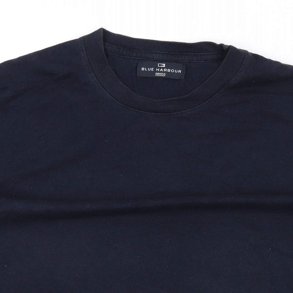 Marks and Spencer Mens Blue Cotton T-Shirt Size M Round Neck