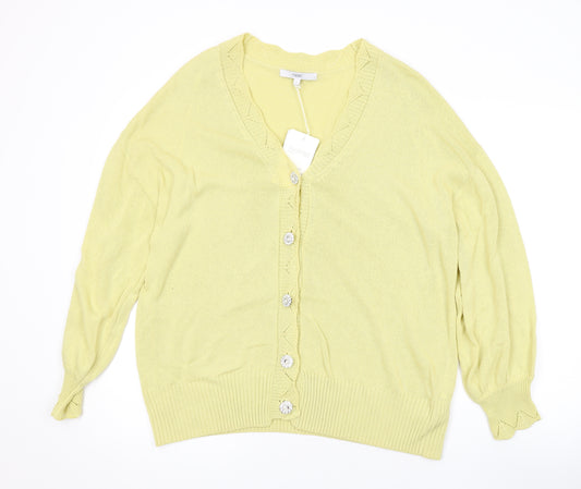 NEXT Womens Yellow V-Neck Acrylic Cardigan Jumper Size L