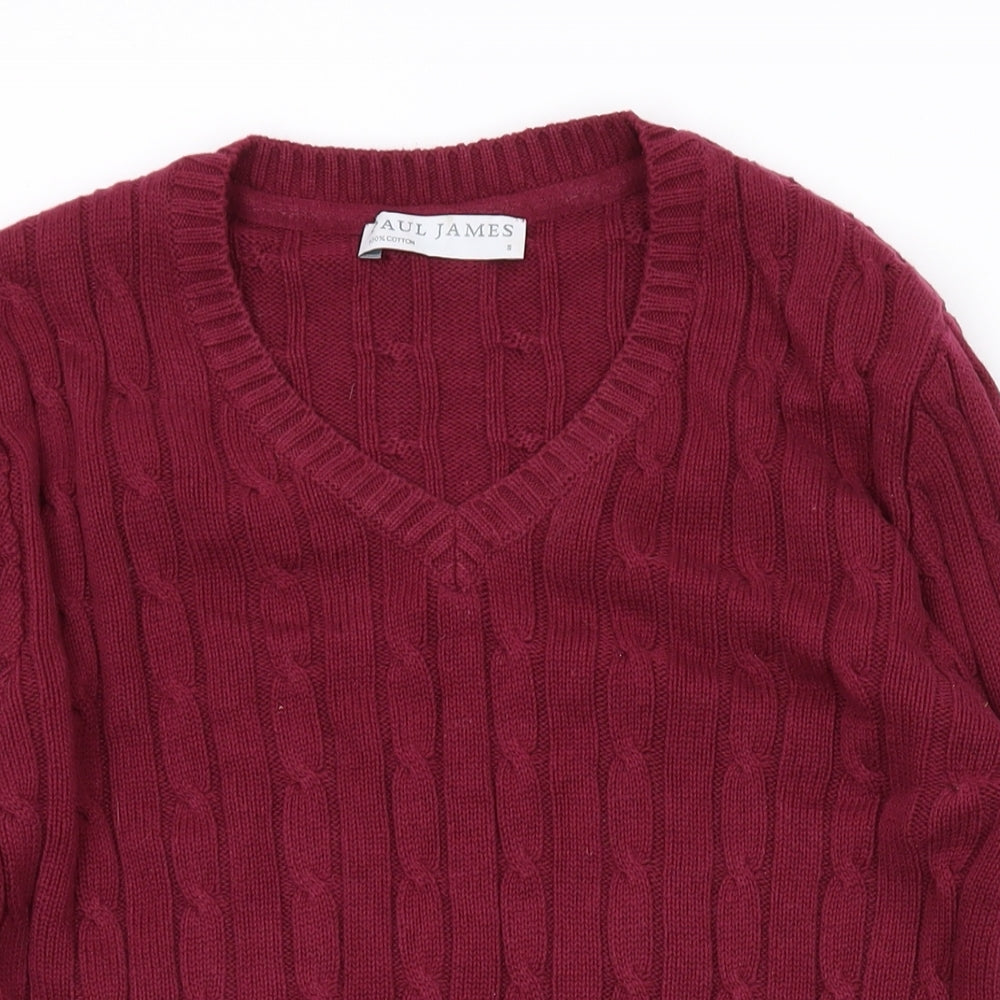 Paul James Womens Red V-Neck Cotton Pullover Jumper Size S