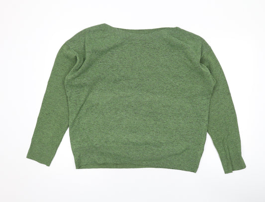 ICHI Womens Green Boat Neck Polyester Pullover Jumper Size L