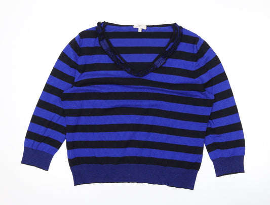 Country Casuals Womens Blue Scoop Neck Striped Viscose Pullover Jumper Size L