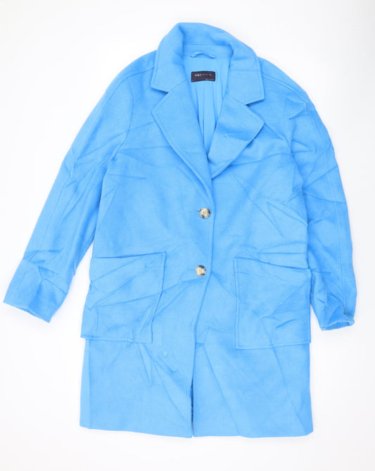 Marks and Spencer Womens Blue Overcoat Coat Size 10 Button