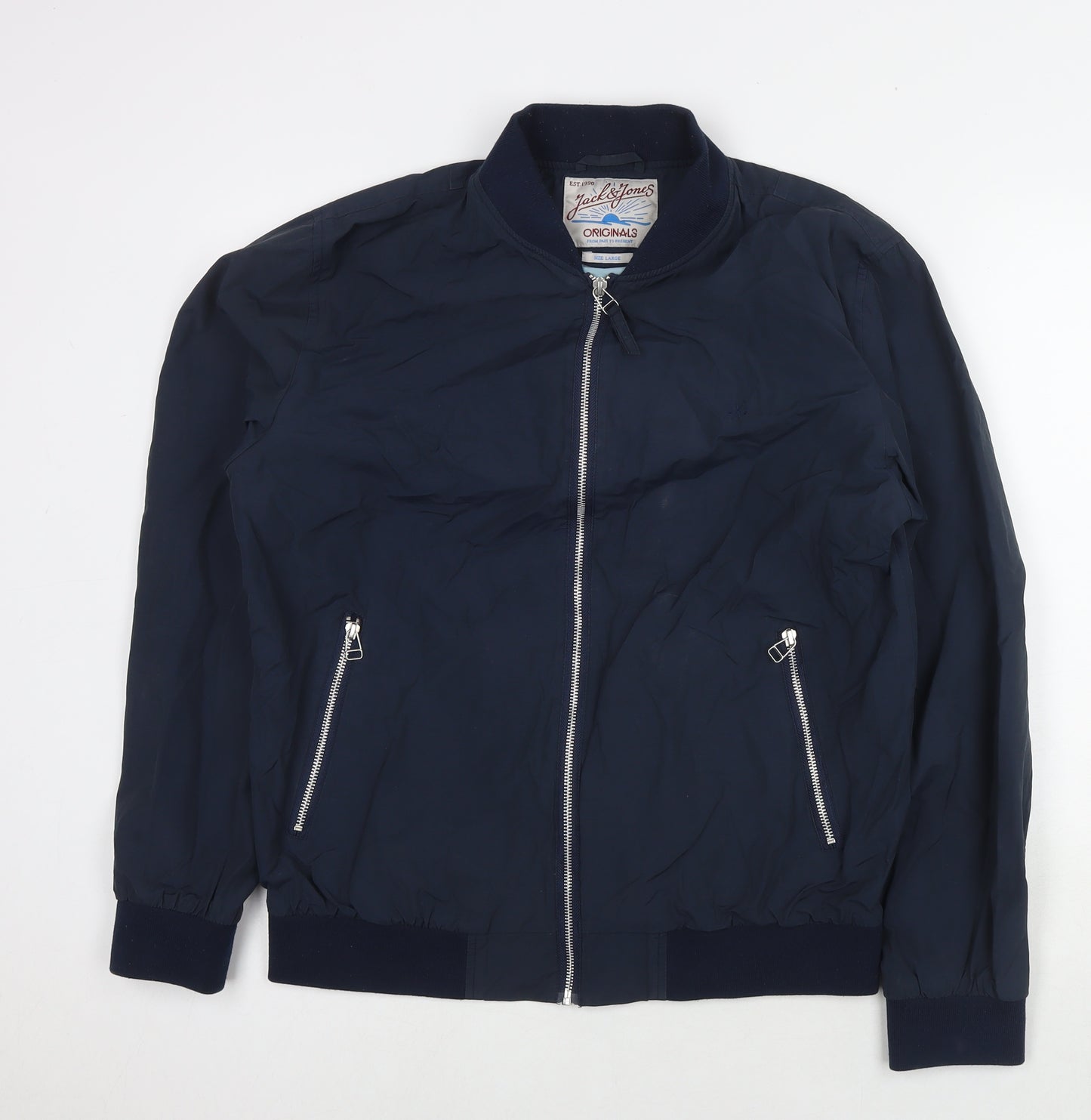 JACK & JONES Mens Blue Bomber Jacket Jacket Size L Zip