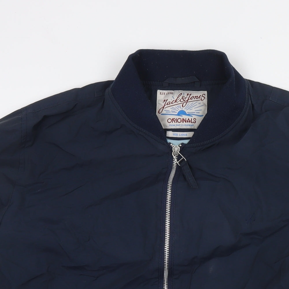 JACK & JONES Mens Blue Bomber Jacket Jacket Size L Zip