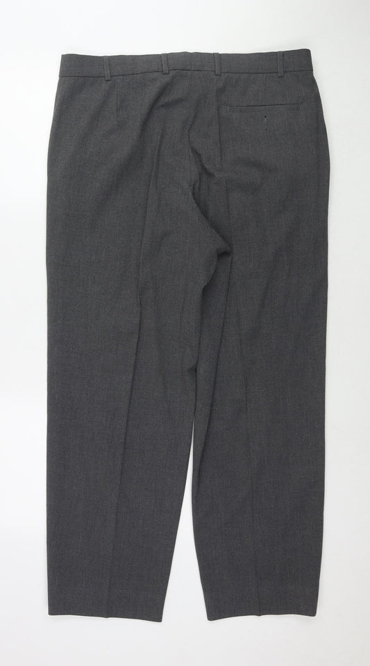 Marks and Spencer Mens Grey Polyester Trousers Size 34 in L29 in Regular Zip