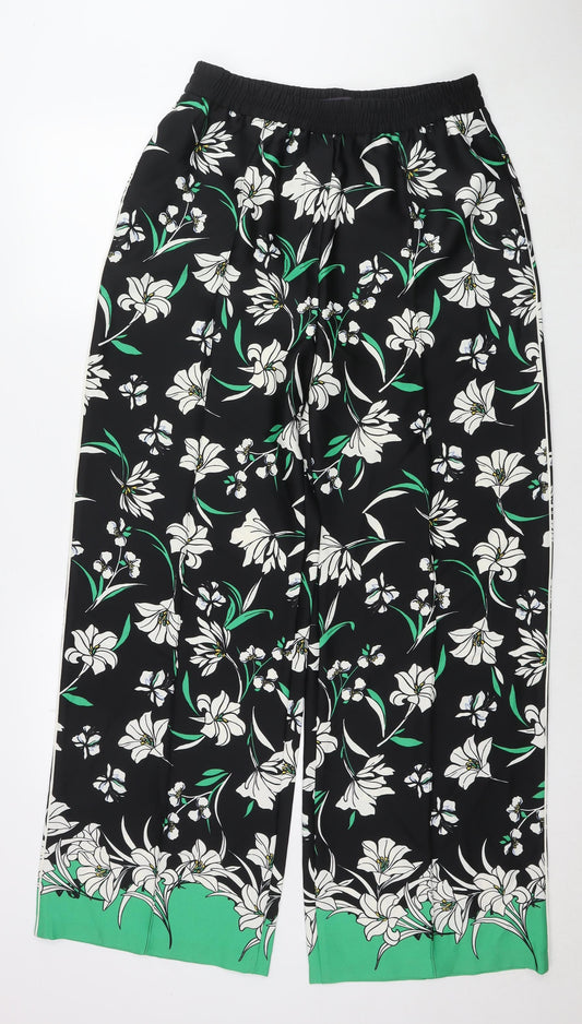 Marks and Spencer Womens Black Floral Polyester Trousers Size 12 L32 in Regular