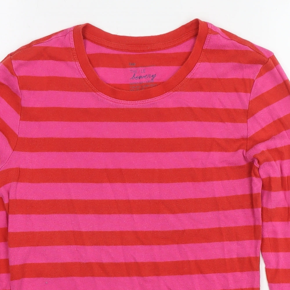 Gap Womens Red Round Neck Striped Cotton Pullover Jumper Size S