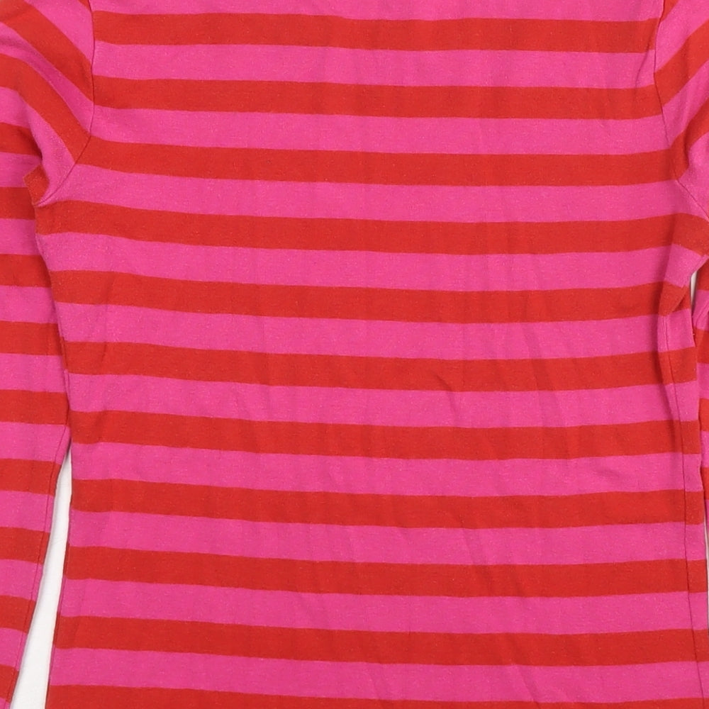 Gap Womens Red Round Neck Striped Cotton Pullover Jumper Size S