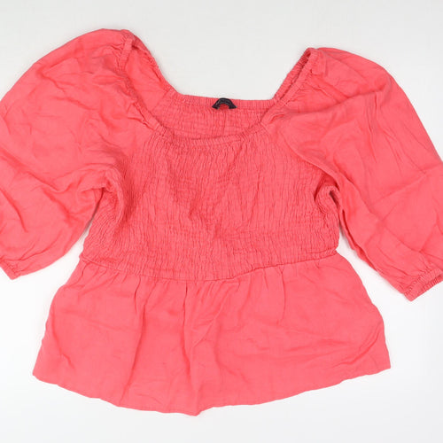 Marks and Spencer Womens Pink Linen Basic Blouse Size 18 Square Neck