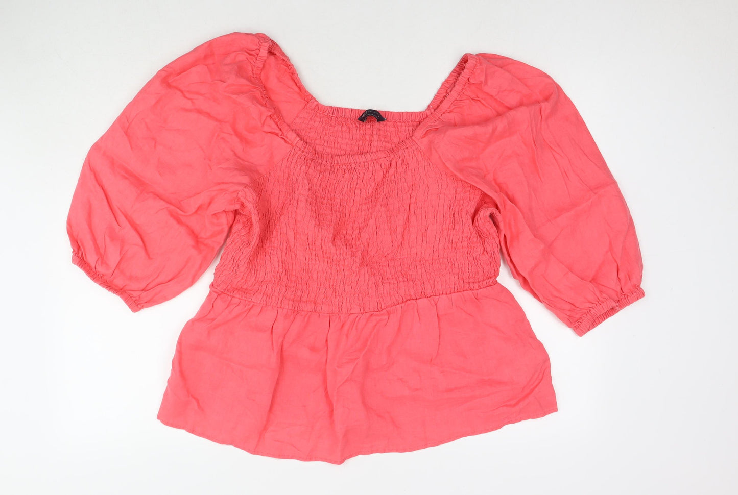 Marks and Spencer Womens Pink Linen Basic Blouse Size 18 Square Neck