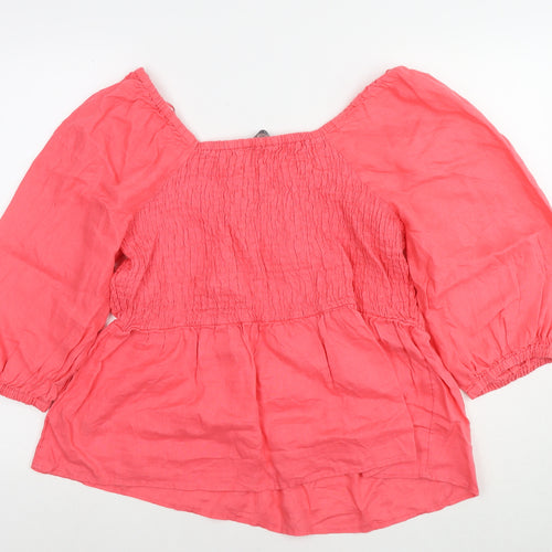 Marks and Spencer Womens Pink Linen Basic Blouse Size 18 Square Neck